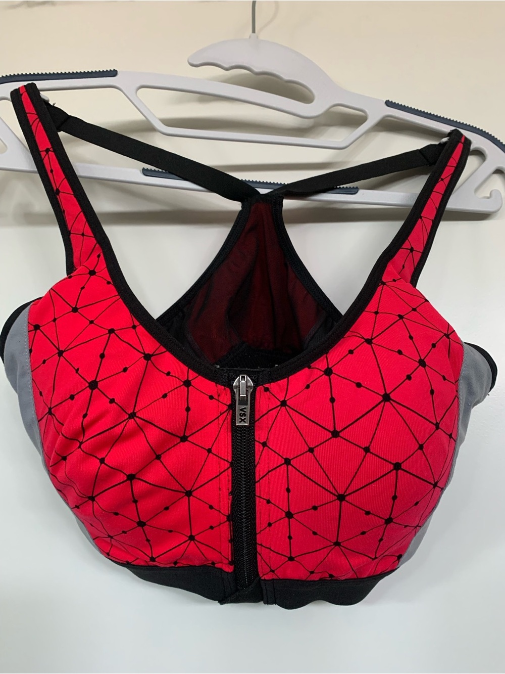 Victoria’s Secret Front-Zip Red Geometric Sports Bra